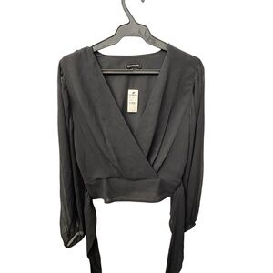 BNWT Express Long-Sleeve Wrap-Style Top. Black. Sz. SM